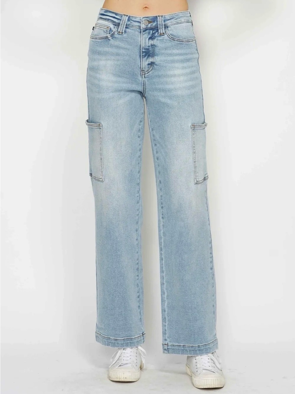 Judy Blue High Waist Wide Leg Light Wash Cargo Jeans size 3